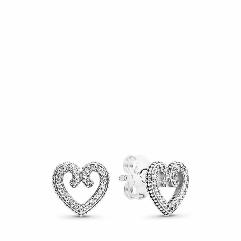 Pandora Heart Swirls Stud Earrings Ireland - Sterling Silver/Cubic Zirconia - 269485GYS